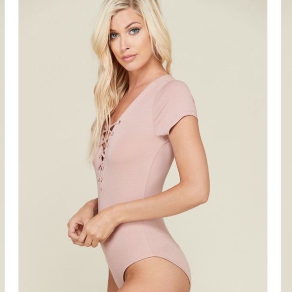 Dusty Mauve Lace Up Bodysuit - Picture 11 of 12